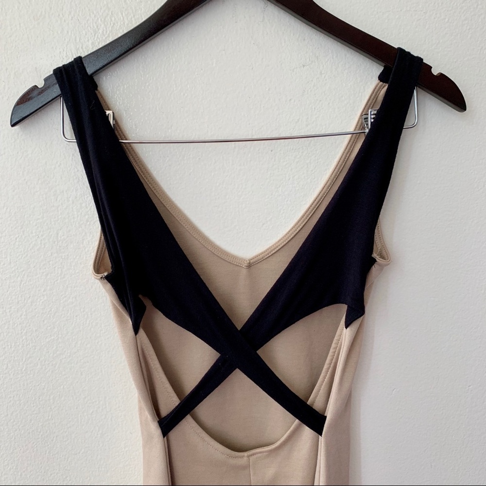 Strappy Back Nude Black Bodycon Dress